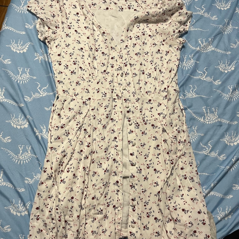 Abercrombie & Fitch Cream Midi Dress with Maroon Floral Print
